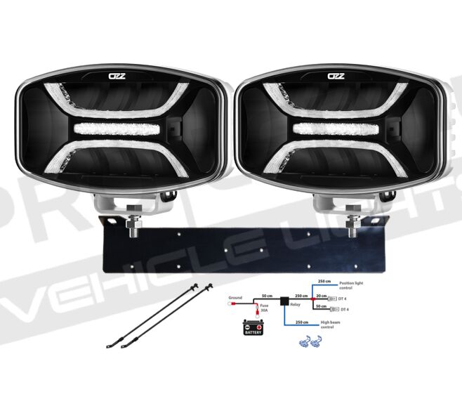 2-pack OZZ XO1 P LED Ovalt Extraljus WHITE – komplett paket (inklusive stenskottsskydd)