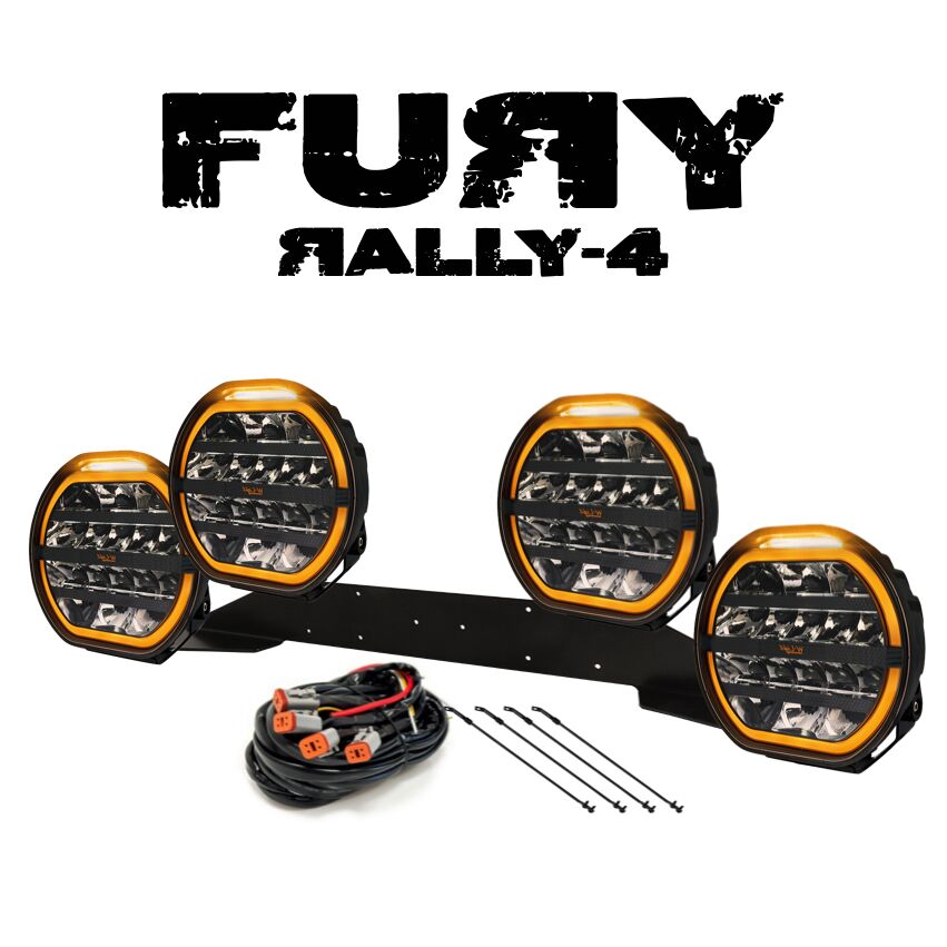 4-pack W-light Fury 9" med varningsljus -komplett paket, RALLY-4