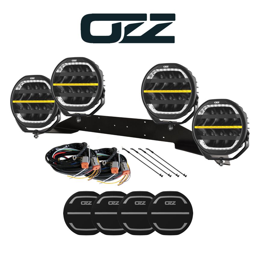 4-pack OZZ XR3 P9” Black - med varningsljus 65, komplett paket RALLY-4