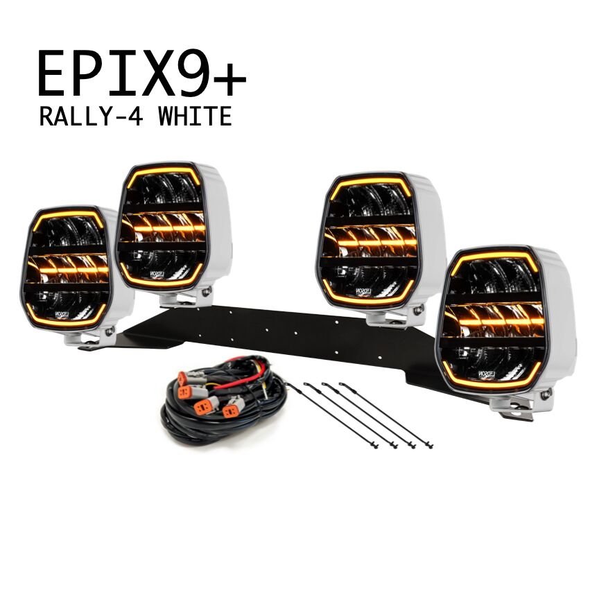 4-pack EPIX9+ Extraljus 9" WHITE -komplett paket, RALLY-4