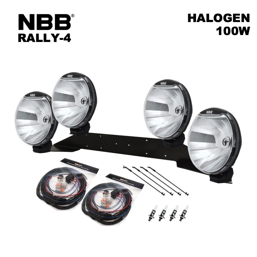 4-pack NBB ALPHA 225 100W HALOGEN -komplett paket RALLY-4