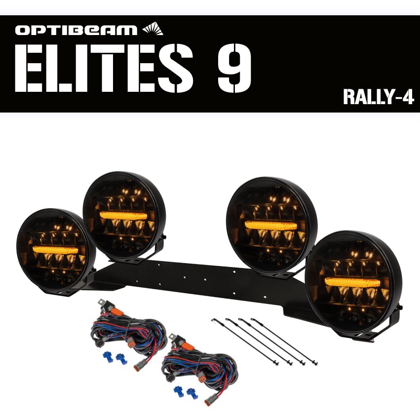 4-pack OPTIBEAM Elites 9" - komplett paket, RALLY-4