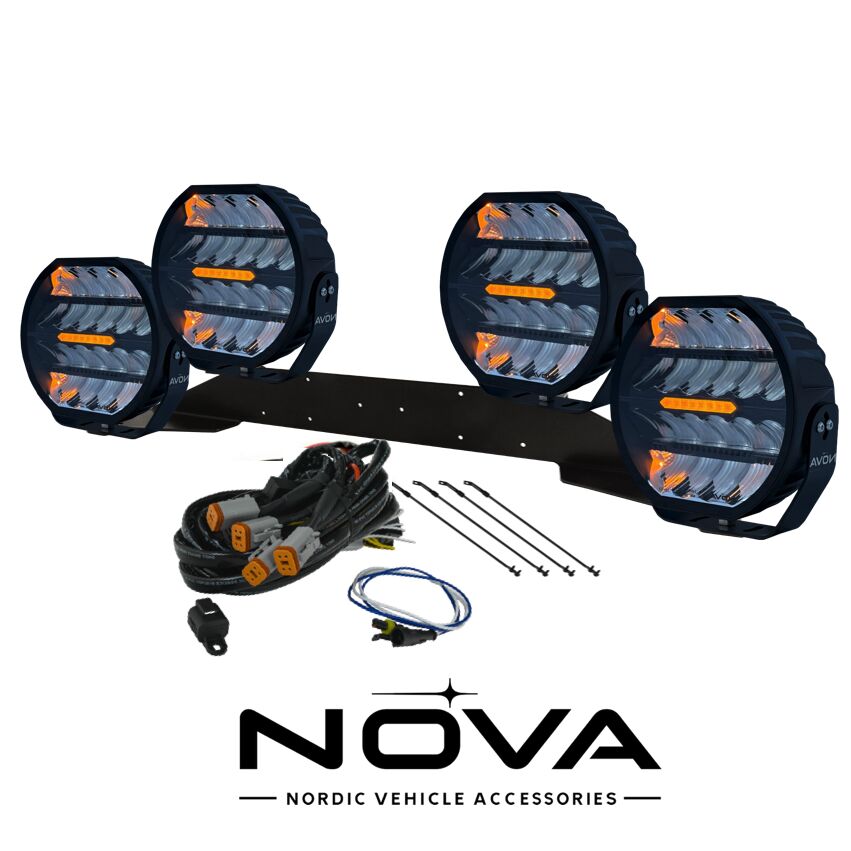 4-pack Nova-Beam-ONE - 9" LED extraljus, Svart -komplett paket RALLY-4