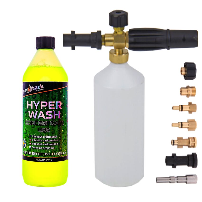 FoamGun + Payback Hyper Wash 1L Koncentrerat Alkaliskt tvättmedel Lime